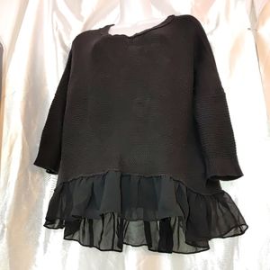 American eagle black loose flowing sweater with chiffon bottom ruffle S/P